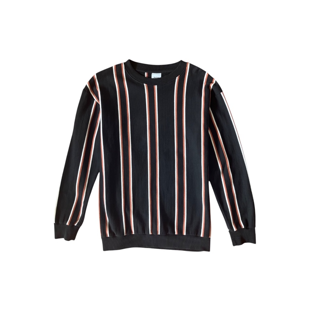 Zara Sweater Men Medium Multi-Colour Vertical Striped Knit Pullover Retro Casual
